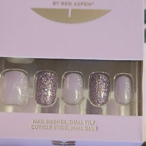 Red Aspen press on nails Acrylic Luminous Lorelai purple w/ glitter accents NEW